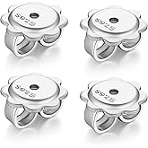 JiaYang Stud Earring Backs - 18k White Gold Plated 925 Sterling Silver, Locking Butterfly Lifters for Large Earrings