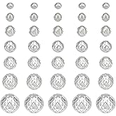 PH PandaHall 925 Sterling Silver Plated Hollow Beads 7 Sizes 70pcs Round Filigree Beads Brass Spacer Bead Metal Ball Bead for Jewelry Making Bracelets Necklaces Earrings DIY Crafts, 3/4/5/6/8/10/12mm