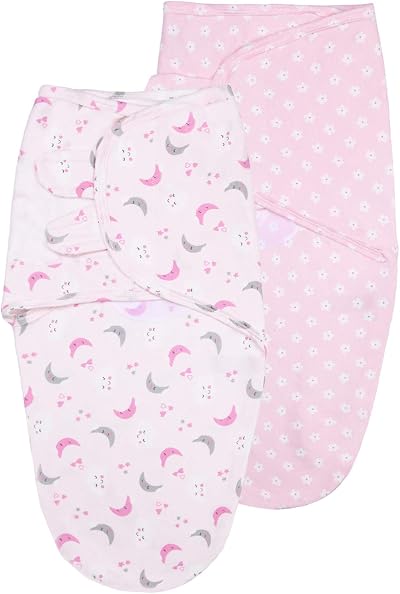 Vicloon Organic Cotton Baby Swaddle Blanket Wrap 2 Pack Pink 75x60cm 0-3m