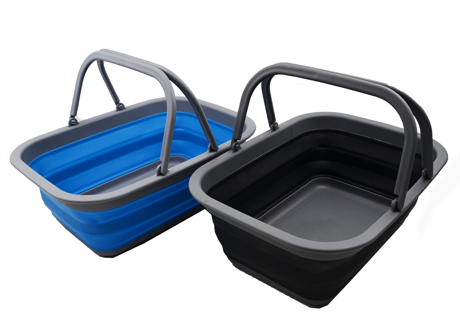 SAMMART 9.2L Collapsible Tub with Handle - Portable Outdoor Picnic Basket/Crater - Foldable Shopping Bag - Space Saving Storage Container (Black & Blue, 2) — image 1