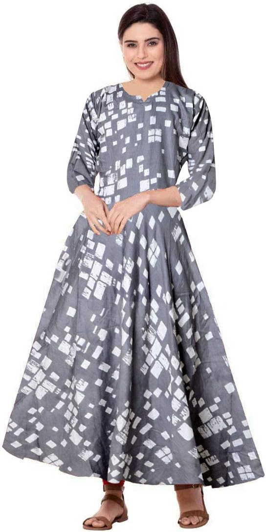 Mudrika Women's Rayon Gown (FR_5512, Multicolour, Free Size)