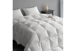 MAXICOZY Luxury Feather Down Fiber Comforter Queen Size, All Seasons Duvet Insert, Ultra-Soft Bed Comforters Hotel Collection, Medium Warmth Fluffy, (90x90, White)