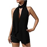 Milumia Women Sexy Deep V Neck Halter Tops Backless Sleeveless Night Out Club Tops