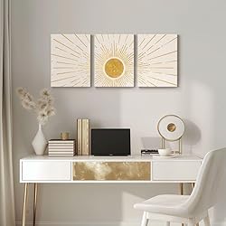 Boho Wall Decor, Set of 3 Modern Gold Boho Sun Wall