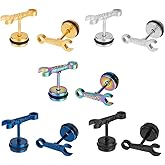UNICRAFTALE 10Pcs Stainless Steel Hip Hop Earrings Mens Wrench Stud Earrings Screw Back Piercing Earrings Titanium Steel Spanner Tool Stud Earrings Birthday Party Graduation Gifts