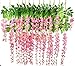 Lannu 12 Pack 3.6 FT Artificial Fake Hanging Wisteria Vine Ratta Silk Flowers String for Home Wedding Party Decor (Pink)