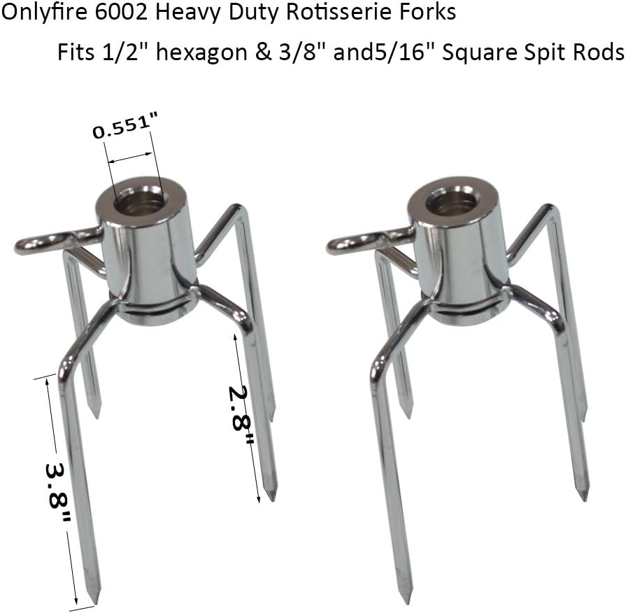 onlyfire 6002 Rotisserie Meat Forks(1-Pair) for Grills-Fits 1/2-Inch Hexagon & 3/8-Inch and 5/16-Inch Square Spit Rods : Garden & Outdoor