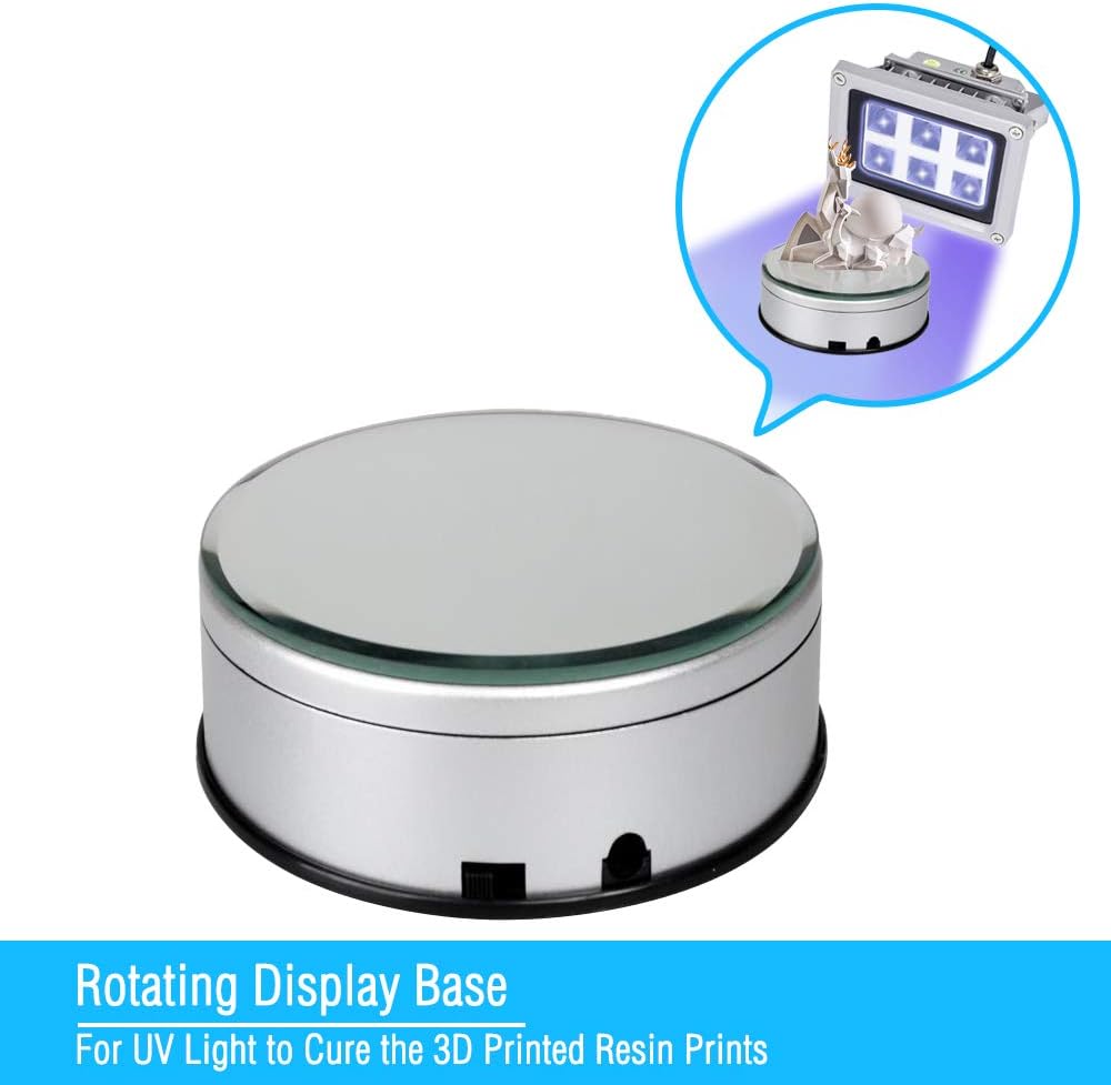 Display Stand Turntable for 3D Printer Printed UV Resin Prints, Spinning Holder Automatic Revolving Platform Battery Double Used Rotating Display Case Craft for UV 3D Printer Lamp Curing Light (White)