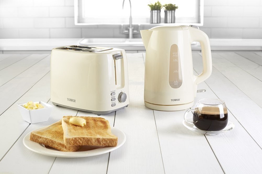 Tower 2 Slice Toaster with Defrost & Reheat Function In Cream T20013C