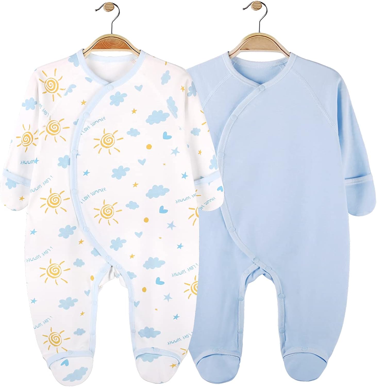 Daffjoe Baby Footed Sleepsuits 06 Months with Mitten Cuffs Snap Cotton