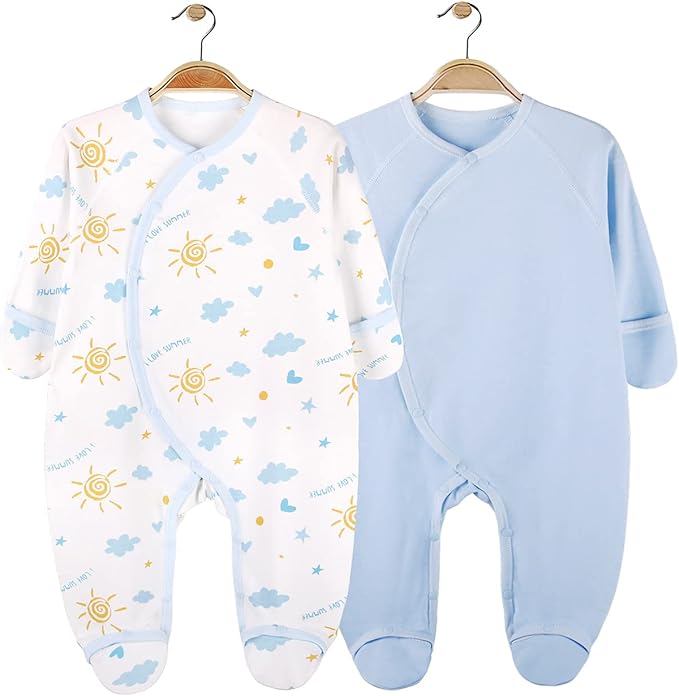 Daffjoe Baby Footed Sleepsuits 06 Months with Mitten Cuffs Snap Cotton