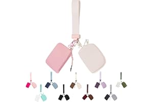 Mini Zip Around Keychain Wristlet Wallet for Women-2 Detachable Dual Pouch Women Coin Pocket Upgrated (Cream+Pink)