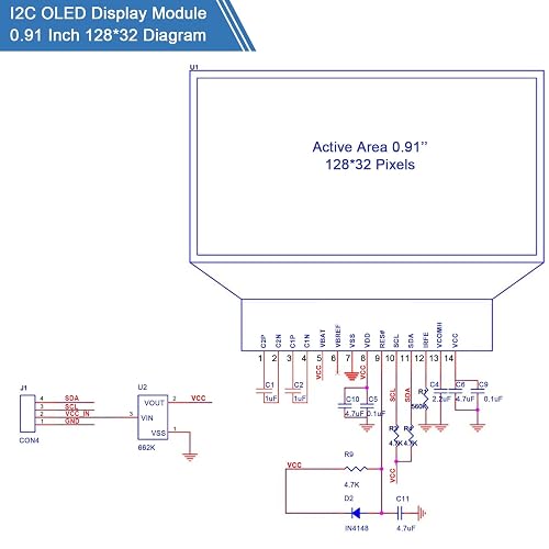 0.91 inch OLED display I2C SSD1306 Chip 128 x 32 pixels 0.91 inch OLED display I2C SSD1306 Chip 128 x 32 pixels