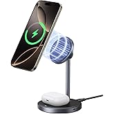 UGREEN Qi2 Certified 15W 2-in-1 Magnetic Wireless Charging Stand, Fast Charging Station for iPhone 17 16 15 14 13 12 Series and AirPods, MagSafe-Compatible Wireless Charger with 3 FT USB-C Cable