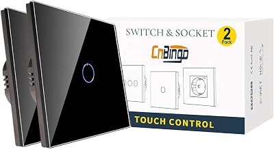 CNBINGO 2-Way Touch Light Switch 1-Gang Glass Panel LED Backlight 800W