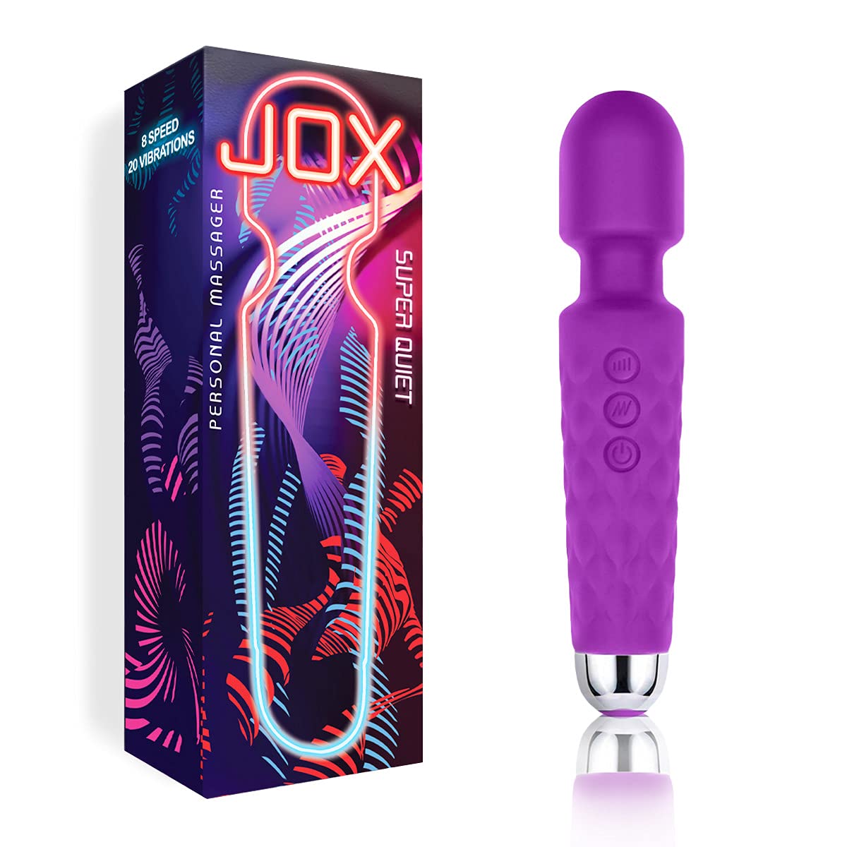 JOX Vibrator - Powerful Personal Wand Massager for Women - Waterproof, Wireless, Handheld - 20 Vibration Modes & 8 Speeds - Adult Female Sex Toy, G Spot Stimulation, Dildo, Vibrator (Purple)