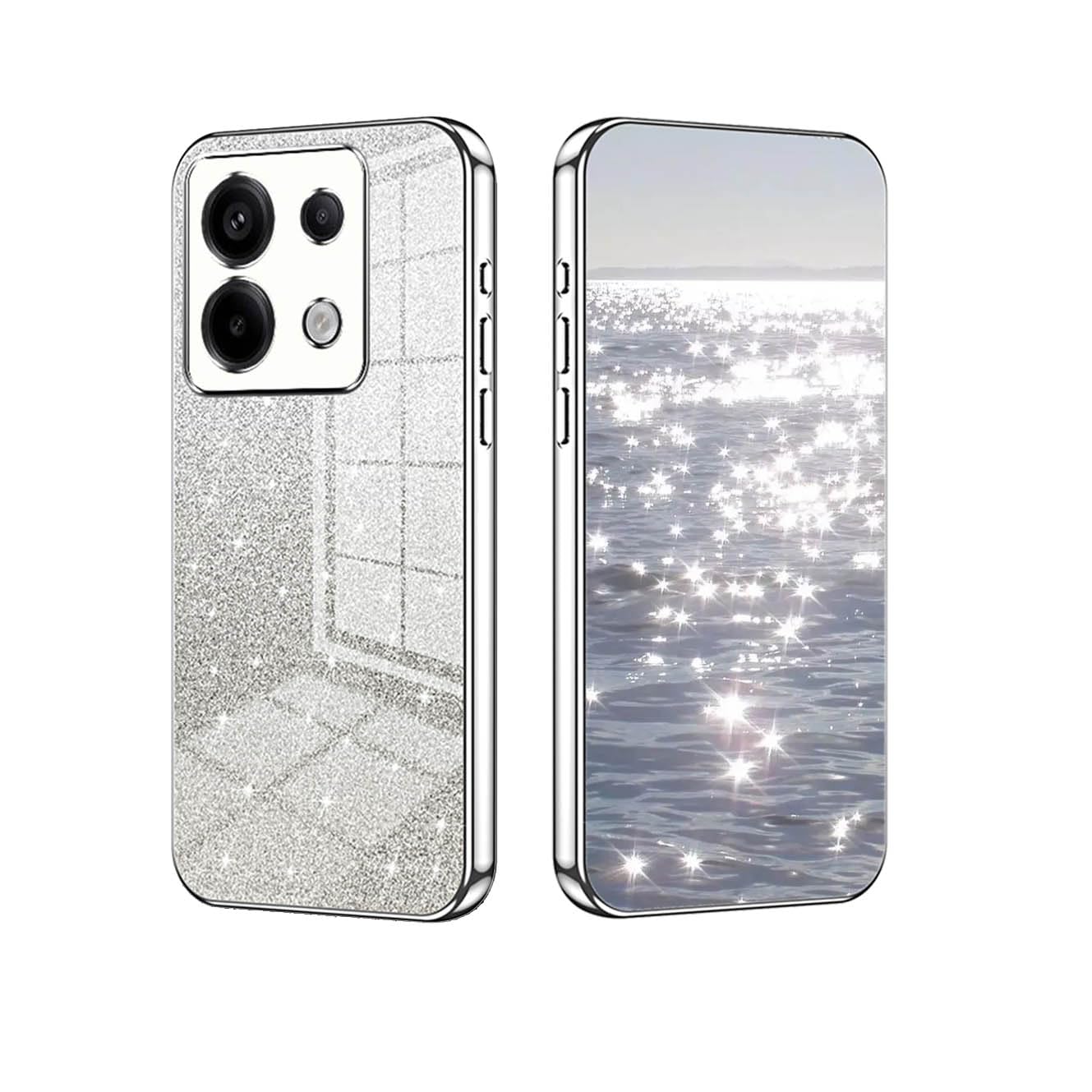 YUECXIN Case for Xiaomi Redmi Note 13 Pro 5G/POCO X6 5G, Gradient Bling Shiny Cardstock Sparkle Design Soft TPU Silicone Cover, Ultra Thin Premium Shockproof Plating Edge Case, Silver