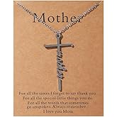ZenVib Mother Cross Necklace For Women, Stainless Steel Faith Religious Christian Personalized Minimalism Pendant Gifts Jewelry