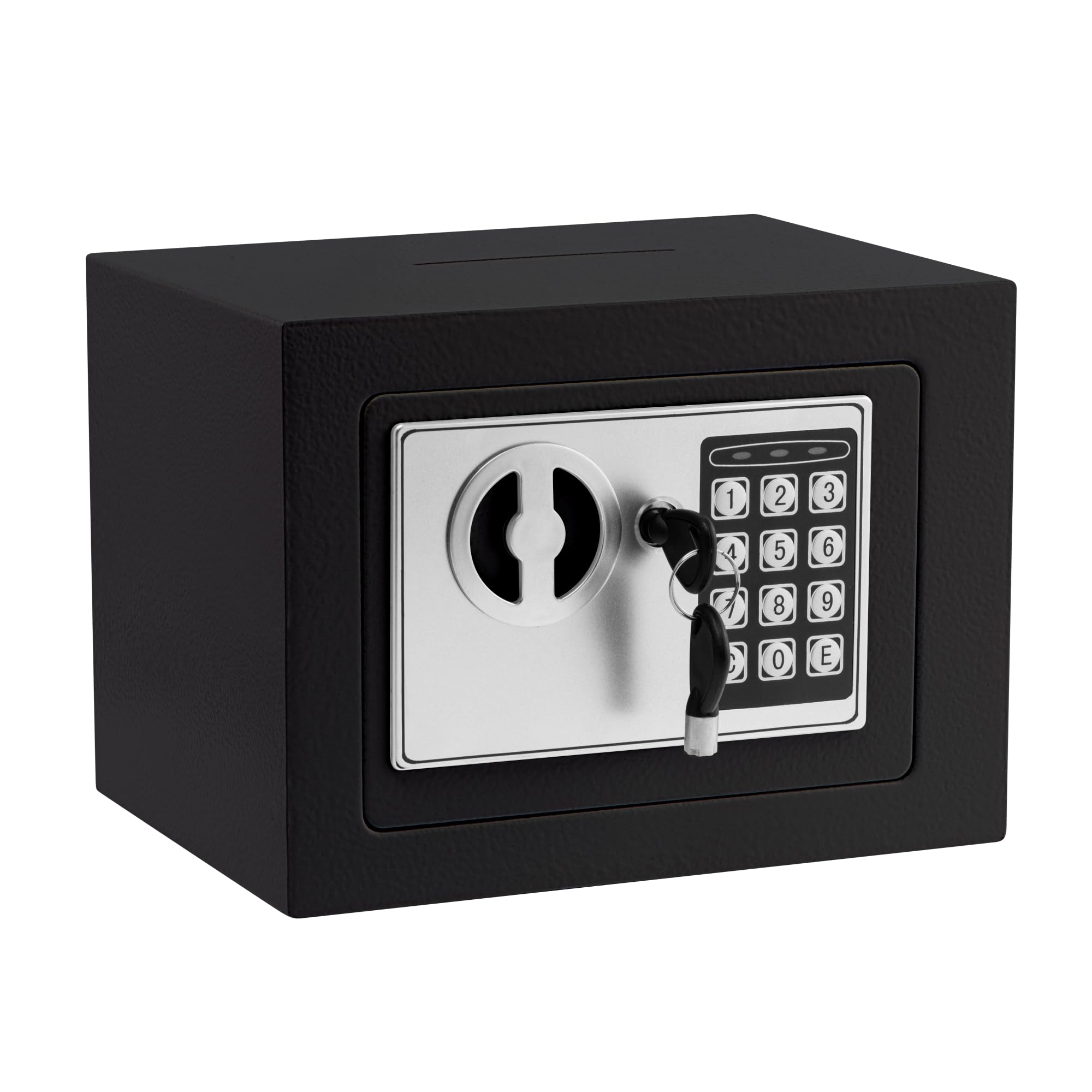 Photo 1 of Small Electronic Safe Box With Digital Keypad & Keys - 9.05 x 6.7 x 6.7 Inches Wall Safe 0.23Cuft Mini Security Box for Coin Home Office Hotel Rooms Business Jewelry Gun (Black)