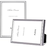 Autjvy 5x7 Picture Frame Set of 2, Silver Brushed Modern Simple Thin Aluminum Metal Photo Frame with HD Real Glass, Display for Tabletop and Wall Collage, 2 Pack