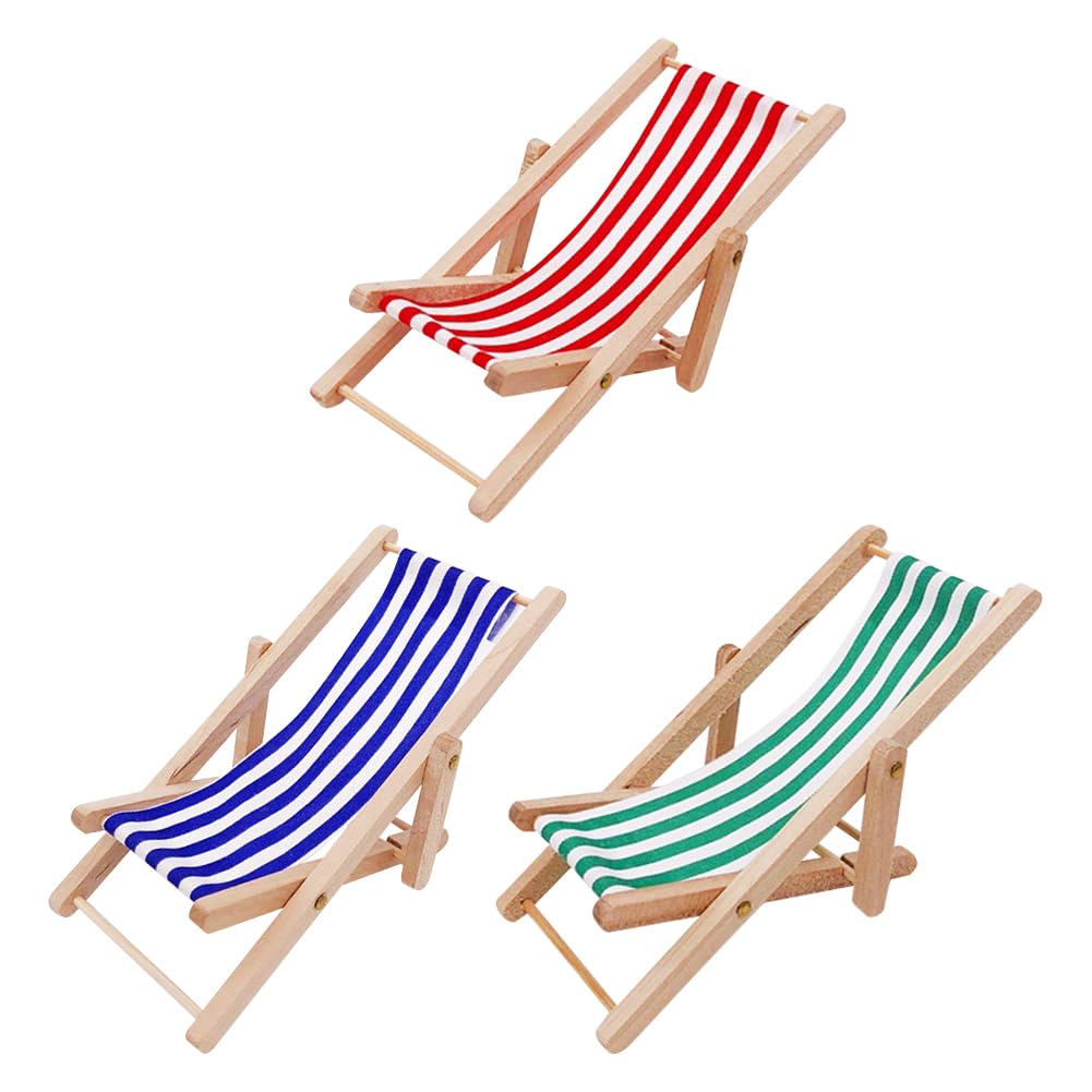 Photo 1 of 3 Pcs Miniature Beach Chairs Mini Wooden Chairs Doll House Beach Chairs Small Dollhouse Chairs Foldable Chairs Tiny Craft Chairs for Decorations
