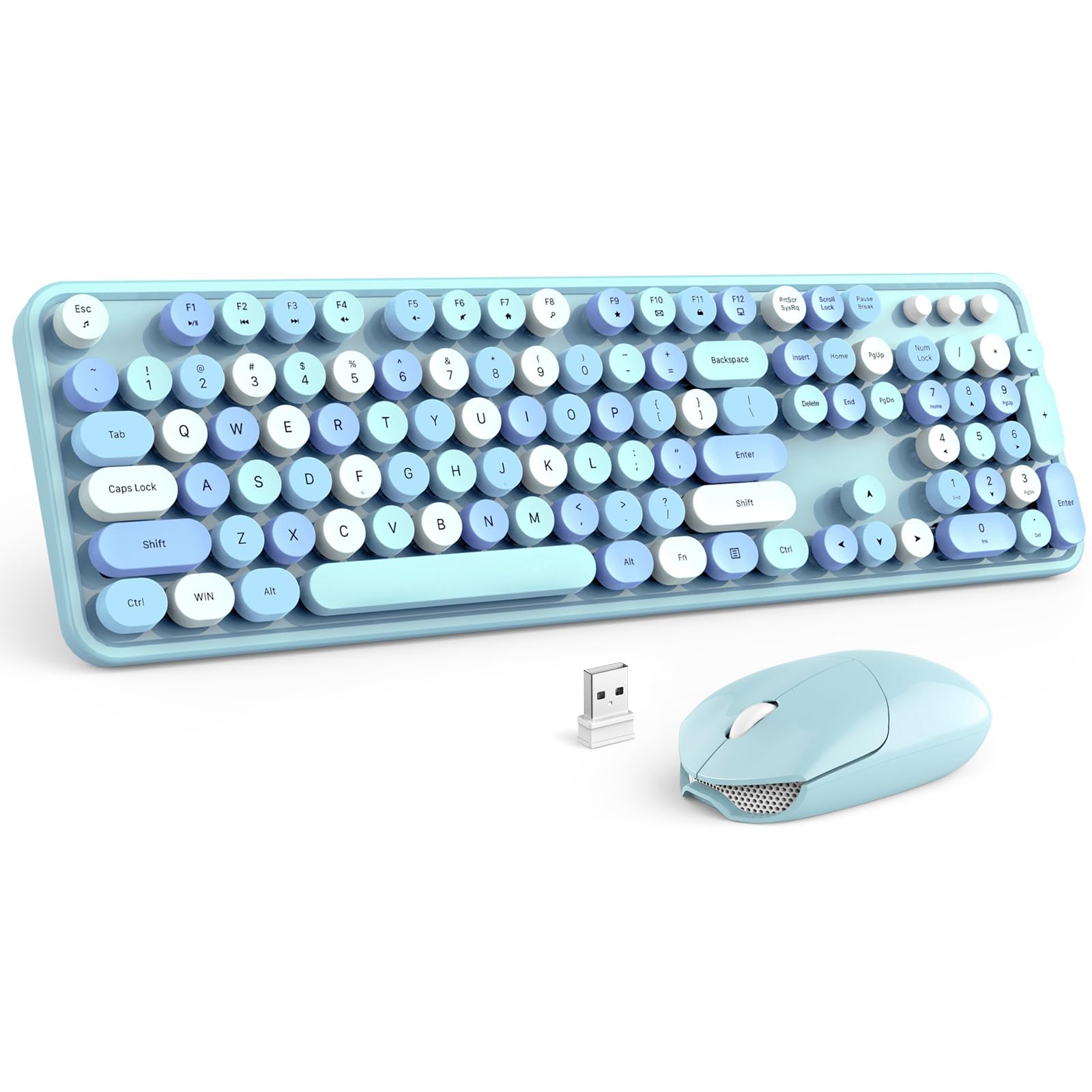 Photo 1 of MOFII Wireless Keyboard and Mouse Combo, Blue Colorful Round Key Typewriter Keyboards, 2.4GHz Full Size Keyboard Computer Mice, USB Receiver Plug and Play, for Laptop, PC, Chromebook, Smart TV