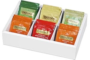 Krismax Tea Bag Organizer,Wooden Box Holder, Storage Containers with 6 Slots,Divided Storage Container for Beverage Supllies,Individual Packets (White)
