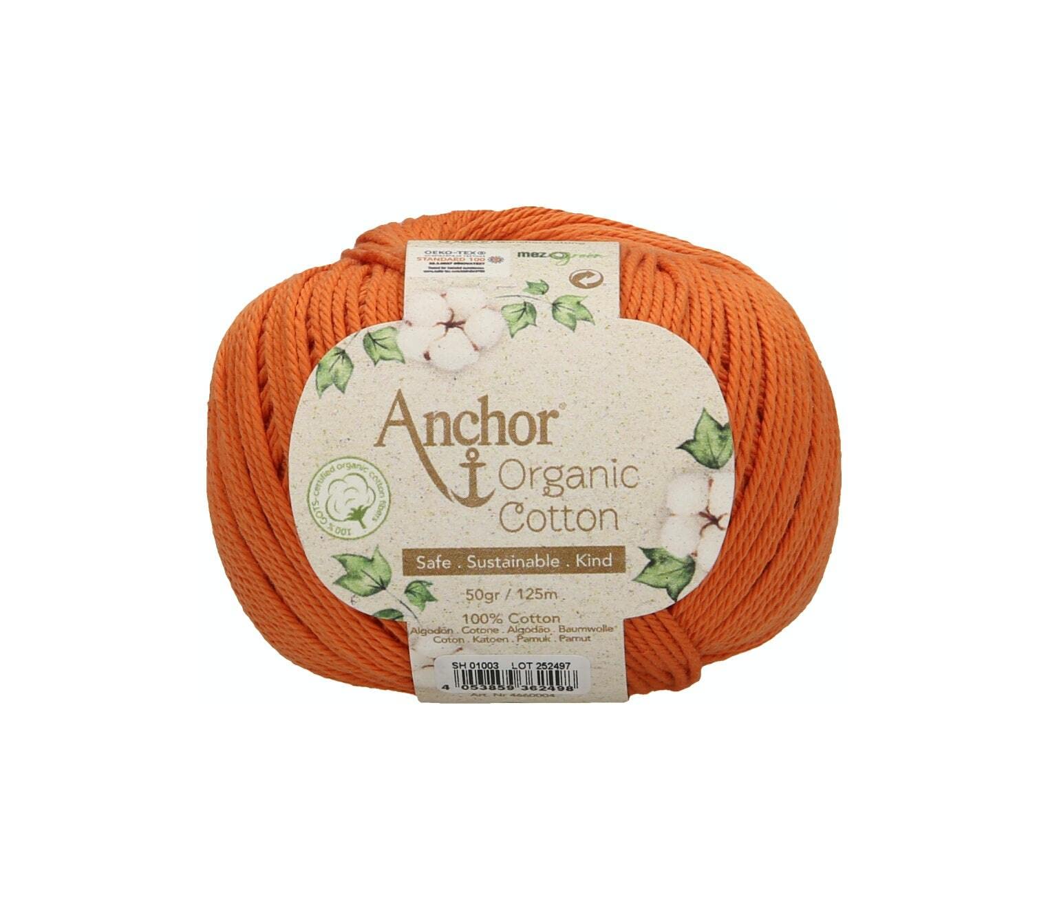 Anchor Organic Cotton, 50 g, Thickness: 4, Presentation: 125 m Rocky Orange Crochet Yarn
