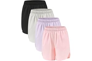 Celfaeree 4 Packs Girls Athletic Shorts with Pockets Running Active Shorts Dry-Fit, Sports Workout Shorts for Kids Teens