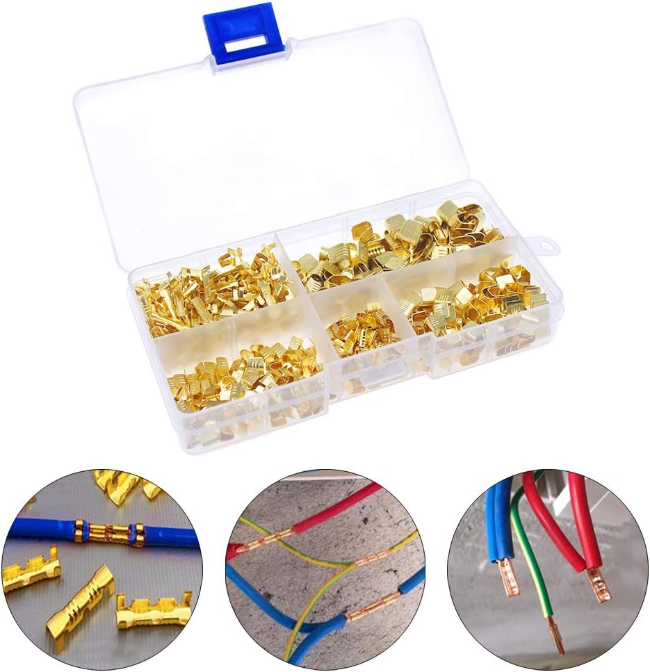 KeeYees 500 Pcs U Shape Copper Ring Terminals Crimp Kit - Non-Insulated Assortment Cable Wire Spade Electric Butt Connector Kit: Car Electronics