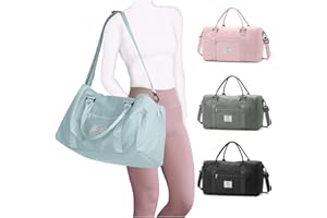 HYC00 Gym Bag for Women, Travel Duffel Weekender Overnight Bag with Wet Pocket, Gym Tote Bag for Travel Essentials,Light Blue