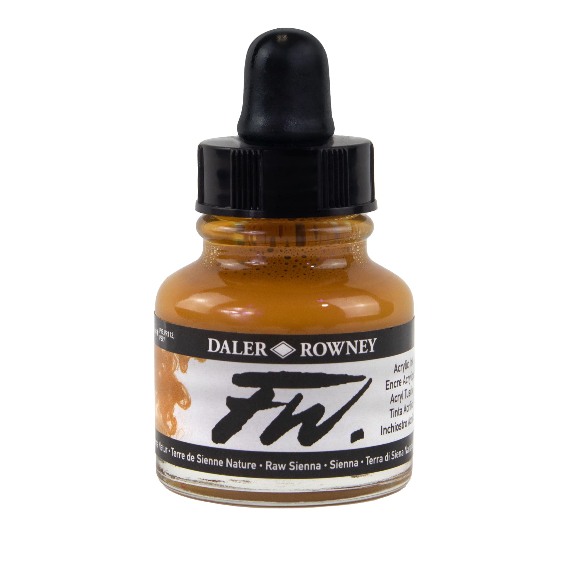 Daler-Rowney FW Acrylic Ink, Glass Bottle with Dropper, 1oz - 29.5 ml, Yellow Ochre
