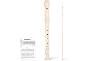 YONTY 8-Hole Soprano Descant Recorder German Style Kids Music Flute with Cleaning Rod & Case Bag for School Student Home Entertainment - Beige
