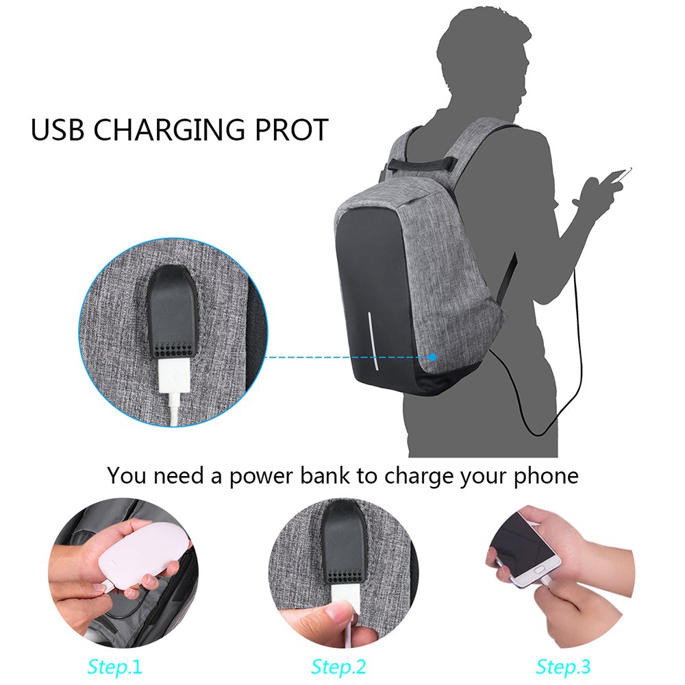 ADUO Anti-theft Laptop Backpack, Waterproof Travel Business Backpack School Hiking Camping Bag with USB Charging Port Fits 15.6 inch Laptop and Notebook ( Grey )