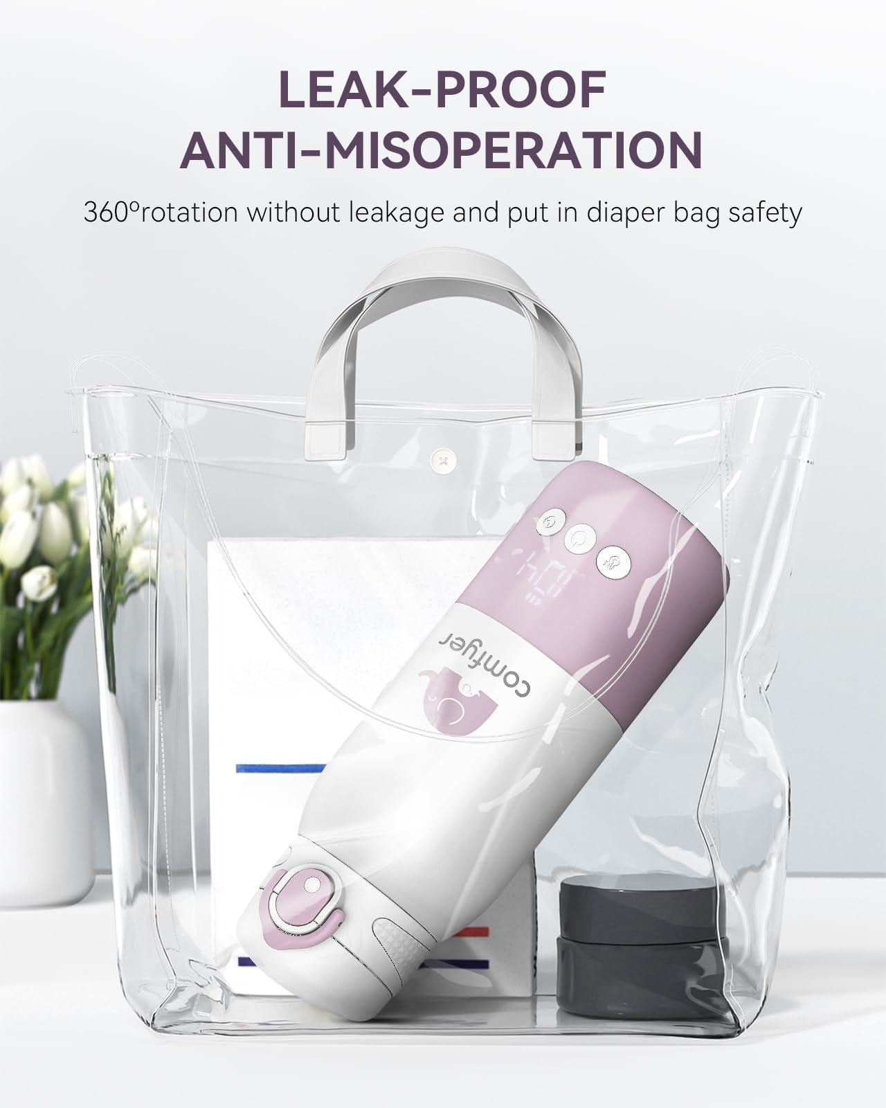 Portable Baby Bottle Warmer for Travel, Portable Milk Warmer with Fast Heating & Long Battery Life, Instant Breast Milk, Formula/Water Bottle with 12 Ounces Big Capacity, Baby Flask for Vehicle