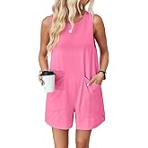 VUTRU Rompers for Women Summer Short Jumpsuits Loose Fit Casual Romper Comfy Cotton One Piece with Pockets