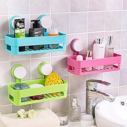 Styleys Bathroom Shelves Suction Shelf Suction Rack Plastic Plastic Compact Basket for Office, Kitchen, Home, Bathroom and Multiple Use (1)