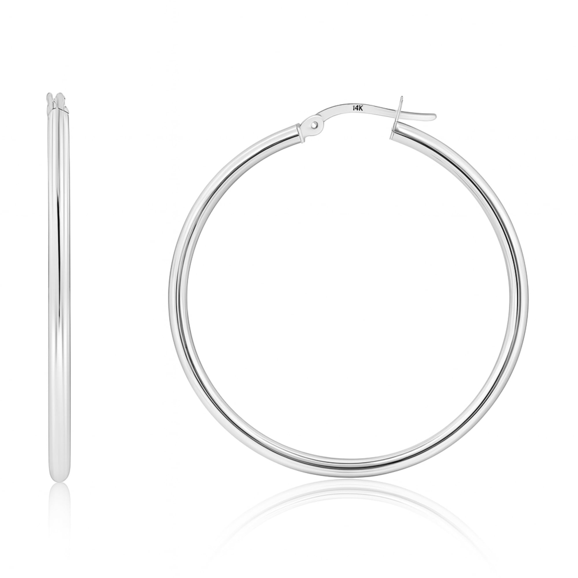 14k Gold Hoop Earrings for Women | Hypoallergenic Small to Large 12MM to 50MM Hoop Earrings with Secure Click Tops |14k Yellow or White Gold Classic Hoops in 2MM Thick Tube by MAX + STONE, 1.50 inches