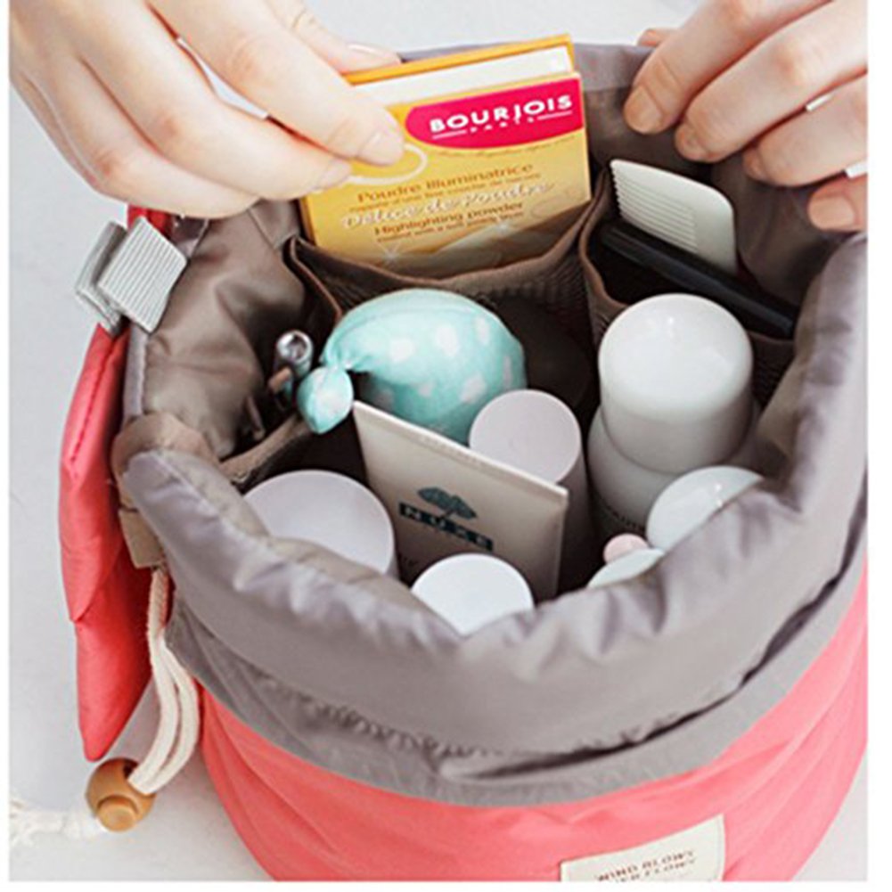 Cosmetic Toiletry Bags Vinmax Travel Makeup Bag Pouch Bucket Barrel Shaped (Pink)