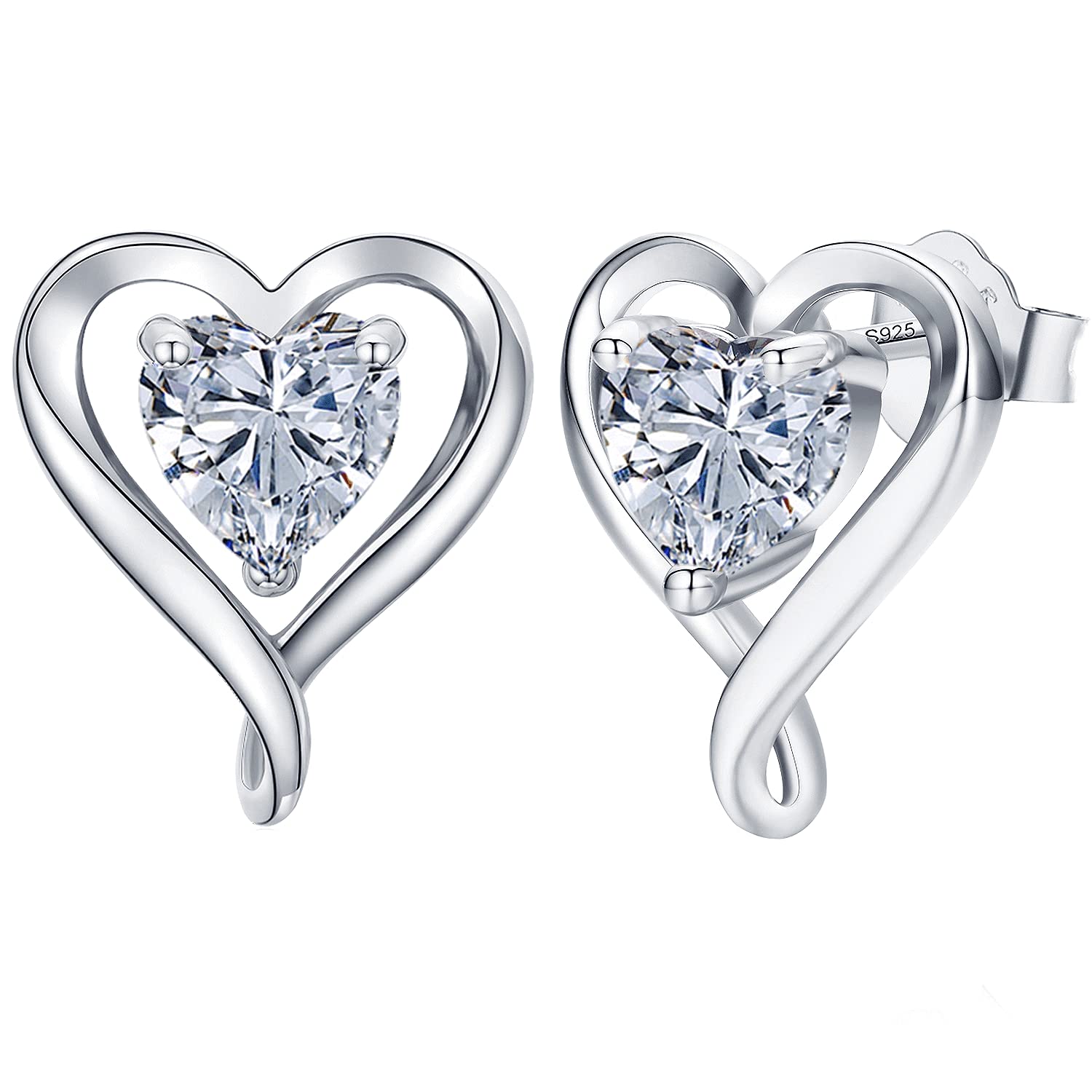 LAVUMO Earrings for Women 925 Sterling Silver/Brass Stud Heart Earrings Hypoallergenic Jewellery Birthday Anniversary Christmas Valentines Gifts for Women Girlfriend Wife