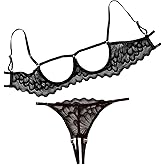 Lilosy Sexy Underwire Floral Lace Sheer Lingerie Set for Women See Through Bra and Panty 2 Piece