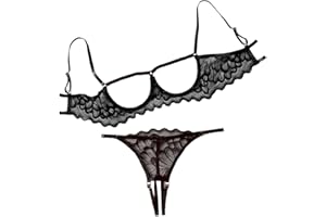 Lilosy Sexy Underwire Floral Lace Sheer Lingerie Set for Women See Through Bra and Panty 2 Piece