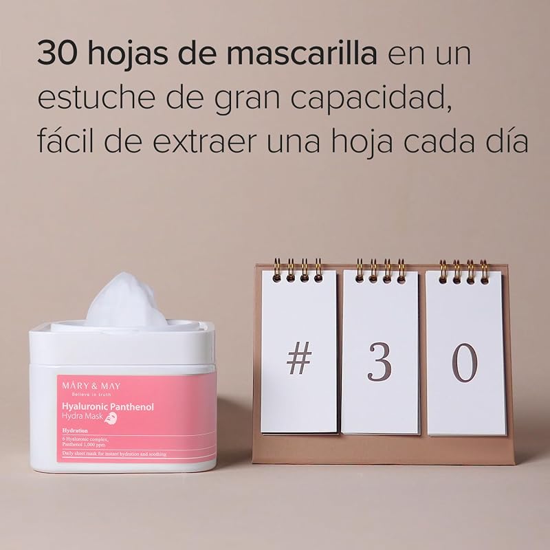 Máscara de Hidra de Pantenol Hialurónico - Máscara de Folha Diária para Hidratação Intensa e Calmante - Cuidados de Pele Coreanos, Hipoalergénicos e Livres de Crueldade, 30 Sheets — foto 3 de 7