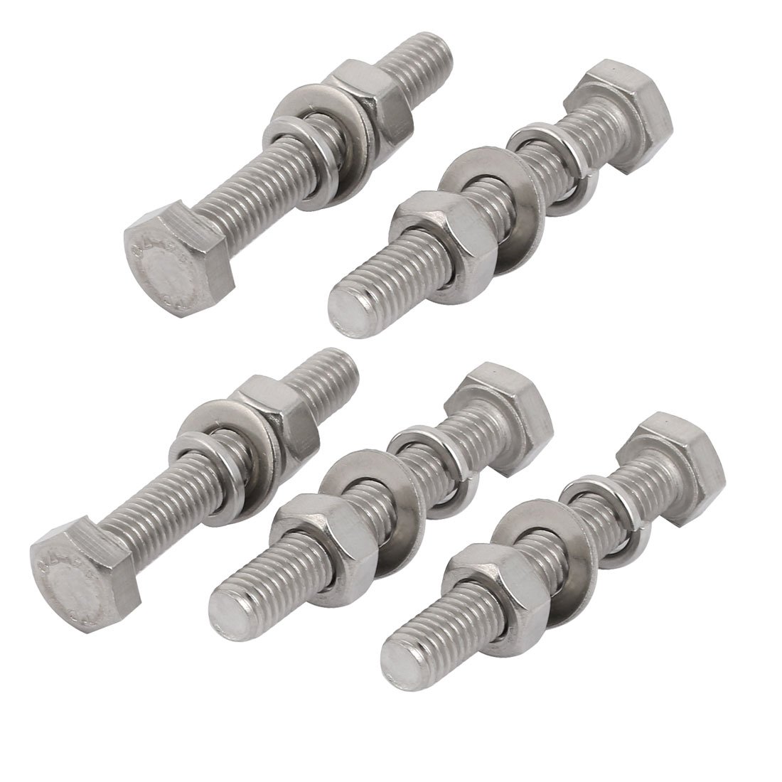 Sourcingmap 5 Set M8x55mm 316 Stainless Steel Hex Bolts w Nuts and Washers Assortment Kit