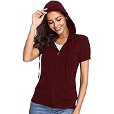 MISS MOLY Women's Short Sleeve Hoodie Full Zip Up Cotton Slim Fit Sweatshirt with Pocket