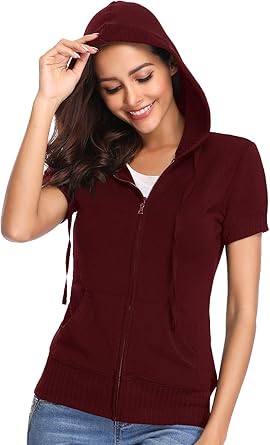women's short sleeve zipper hoodie