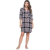 Ashford & Brooks Women's Flannel Plaid Sleep Shirt Button Down Nightgown