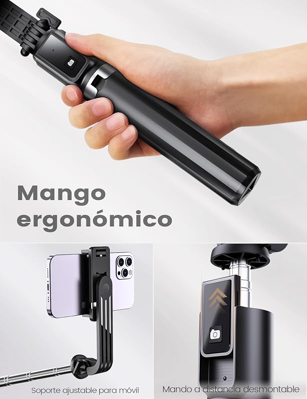 Tripé para selfies com comando remoto, compatível com iPhone Android