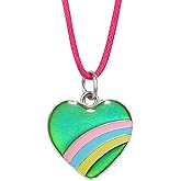 Cute Rainbow Heart Color Change Pendant Mood Necklace Gift For Girls