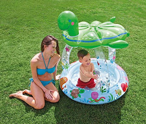 Piscina para bebe, 102 x 107 cm, diseño tortuga con toldo
